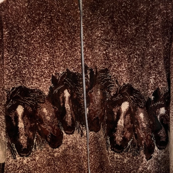 S.K. Sportswear Full Zip Fleece Sweater Mock Neck Brown Horse Themed Large - Picture 4 of 7